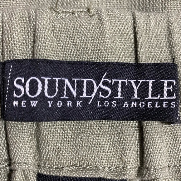 SoundStyle Linen Blend Wide Leg Pants XL Olive Green  Casual Boho Relaxed NWT - Picture 2 of 10